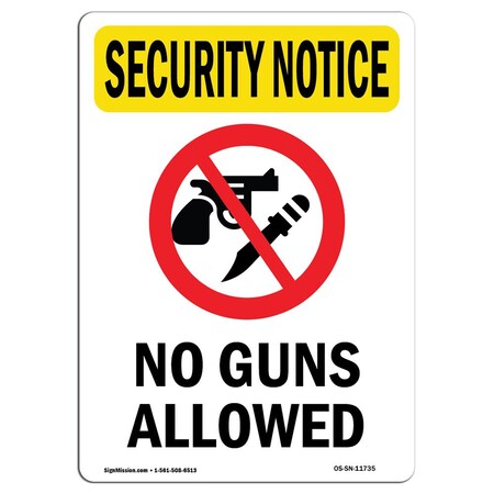 Signmission Safety Sign, OSHA SECURITY NOTICE, 24" Height, No Guns Allowed, Portrait OS-SN-D-1824-V-11735